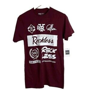 PacSun Young & Reckless Burgundy Red Graphic T-shirt 100% Cotton Sz Small NWT